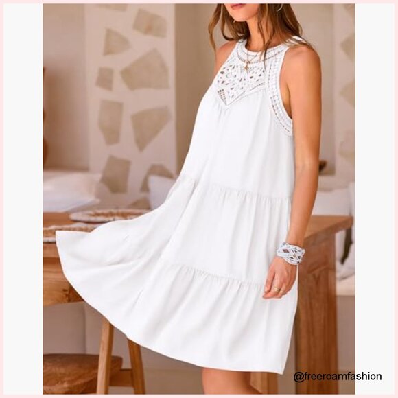 Summer Halter Sundress Sleeveless Boho A-Line Mini Beach Vacation Dress - Picture 5 of 7